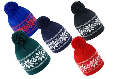 Warme Bommelmütze Beanie Damen Herren Strickmütze Wintermütze Mütze Ski