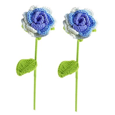 2 Stéck gestrickte kénstliche Blumen, gefälscht, gehäkelt, handgewebte Blumen mit St