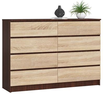 Kommode AKORD K140 Wenge 138 cm 8 Schubladen Front Sonoma-Eiche B138 x H99 x T40 cm