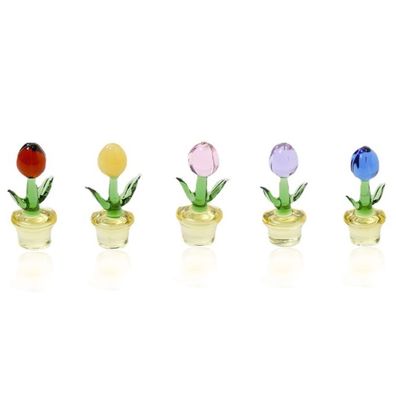 Glasblumen-Figur, Ornament, Tischdekoration, Glas-Tulpenstrauß, Blumenaufsatz fér He