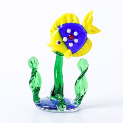 Glas-Miniaturfiguren, mundgeblasenes Glas, Aquarium, Wasser, Gras, Fisch, Kunst, Orn