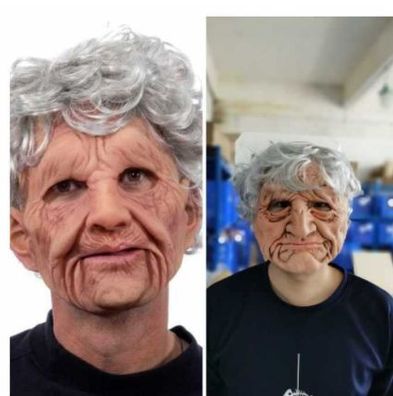 Oma alter Mann Kopfbedeckung Halloween Opa Maske mit Perécke, realistisches Cosplay