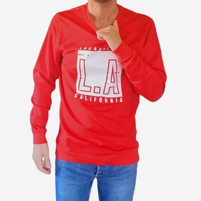 Sweatshirt mit Print Rot Rundhals Langarm Langarmshirt Herren Pulli Pullover