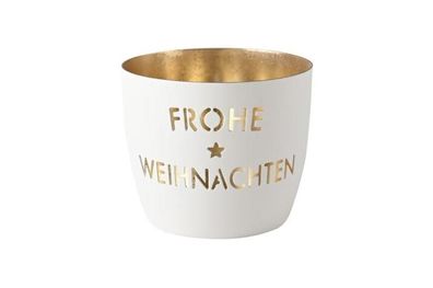 Gift Company Madras Windlicht M, Frohe Weihnachten weiß/gold 1 St