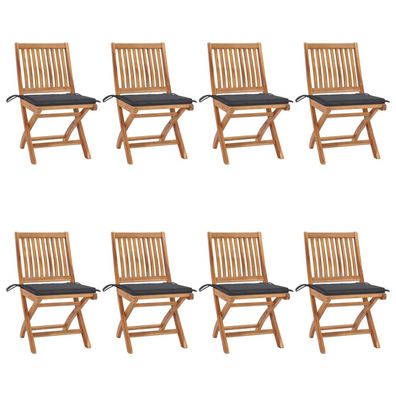 vidaXL Klappbare Gartenstühle mit Kissen 8 Stk. Massivholz Teak