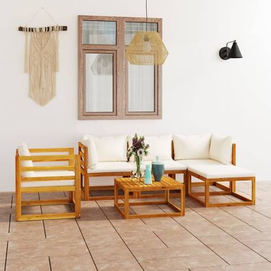 vidaXL 6-tlg. Garten-Lounge-Set mit Auflagen Creme Massivholz Akazie