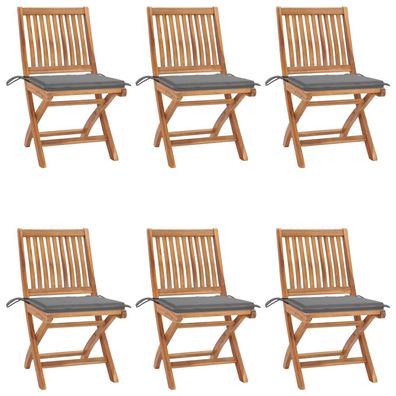 vidaXL Klappbare Gartenstühle mit Kissen 6 Stk. Massivholz Teak
