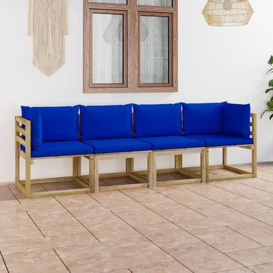 vidaXL Gartensofa 4-Sitzer mit Kissen in Blau