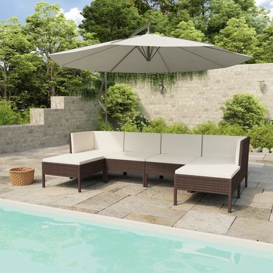 vidaXL 6-tlg. Garten-Lounge-Set mit Auflagen Poly Rattan Braun