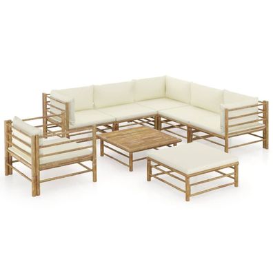 vidaXL 8-tlg. Garten-Lounge-Set mit Cremeweißen Kissen Bambus