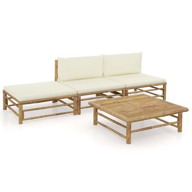 vidaXL 4-tlg. Garten-Lounge-Set mit Cremeweißen Kissen Bambus