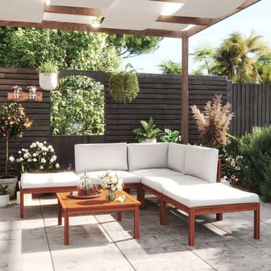 vidaXL 6-tlg. Garten-Lounge-Set mit Kissen Creme Massivholz Akazie