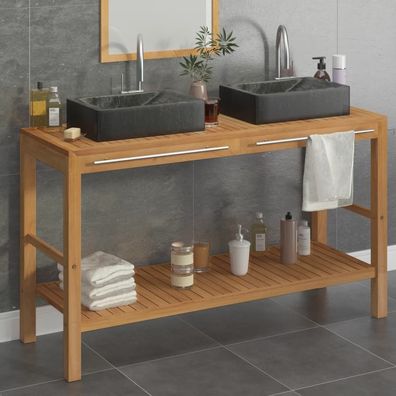 vidaXL Waschtisch Massivholz Teak mit Waschbecken Marmor Schwarz