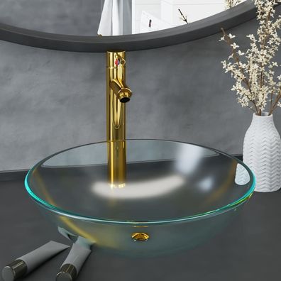 vidaXL Badezimmer Waschbecken Wasserhahn Ablaufgarnitur aus mattiertem