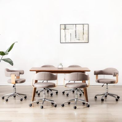 vidaXL Drehbare Esszimmerstühle 6 Stk. Taupe Bugholz und Stoff