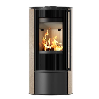 Kaminofen aus Stahl KRATKI ERIK Ø 150 5,5 kW dekorative GOLD SATIN mit Türfeder