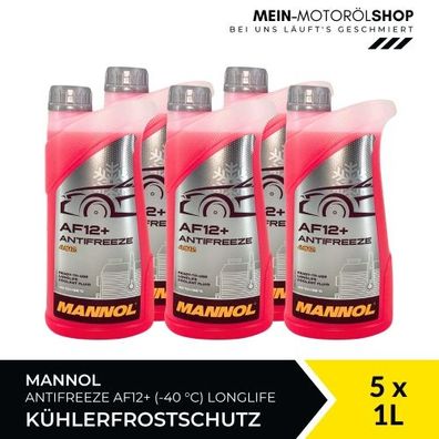 Mannol Antifreeze Kühlerfrostschutz AF12+ (-40 °C) Longlife 5x1 Liter