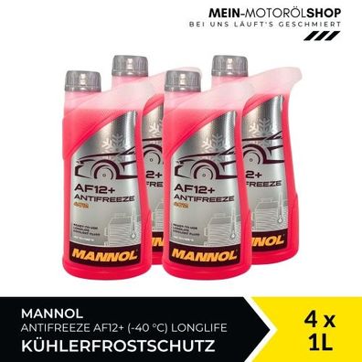 Mannol Antifreeze Kühlerfrostschutz AF12+ (-40 °C) Longlife 4x1 Liter