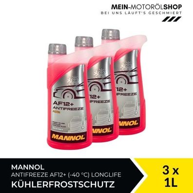 Mannol Antifreeze Kühlerfrostschutz AF12+ (-40 °C) Longlife 3x1 Liter