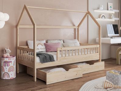 Kinderbett Haus Damilo 80 Jugendbett mit zwei Bettkästen Einzelbett Kinderzimmer