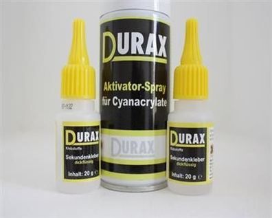 Durax Sekundenkleber Industriekleber 2x20g dick + 1 x Aktivatorspray 150ml