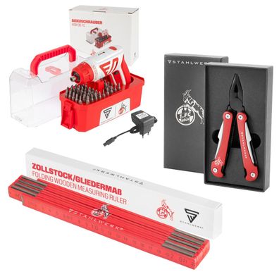 Stahlwerk Werkzeug Set 1. FC Köln Akkuschrauber, Bit-Set, Multitool, Zollstock