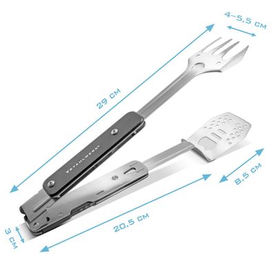 Stahlwerk BBQ Multitool Grillbesteck mit Grillzange Grillgabel Grillwender