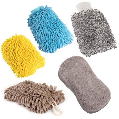 Stahlwerk Autowaschhandschuh 5er Set Reinigungshandschuh Mikrofaser Schwamm