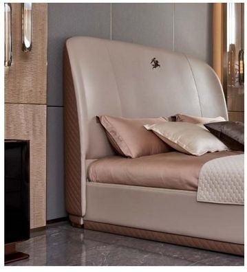 Bett 2x Nachttisch Leder Holz Schlafzimmer Lederbett Modern Design Möbel Luxus