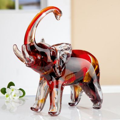 Gilde GlasArt Skulptur Elefant amber/rot/klar, durchgefärbt & mundgeblasen H: