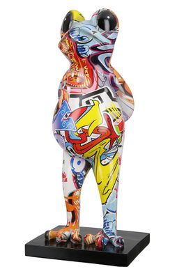 Gilde Skulptur Frosch "Street Art" bunt auf schwarzer Base, Graffiti-Design H: