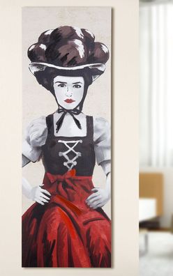 Gilde Bild "Schwarzwaldmädel" Bollenhut schwarz/rot auf Leinwand H: 90 cm B: 30