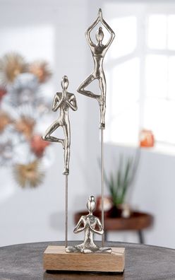 Gilde Skulptur "Yogagruppe" Aluminium, Holz silberfarben 44114