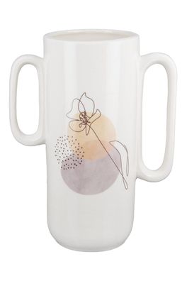 Gilde Vase mit Henkel "One Line Flower" weiß mit Motiv in lila/orange H: 25.50 cm