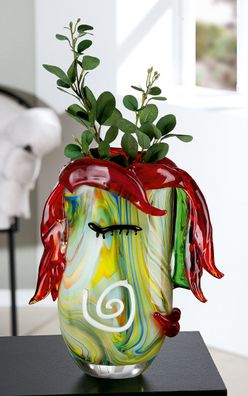 Gilde GlasArt Vase "Curly" grün/rot H: 29.50 cm B: 27.50 cm T: 12 cm 39180