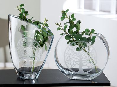 Gilde GlasArt schräge Vase "Lebensbaum" klar H: 33 cm B: 26 cm T: 9 cm 44626