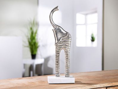 Gilde Skulptur "Elephant" silberfarben, auf Marmorbase H: 38 cm B: 13 cm T: 8 cm