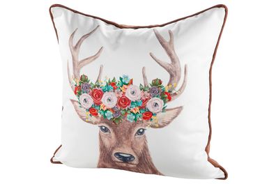 Gilde Kissen, quadratisch, Hirschmotiv, Polyester, braun, creme, , B. 45 cm, H
