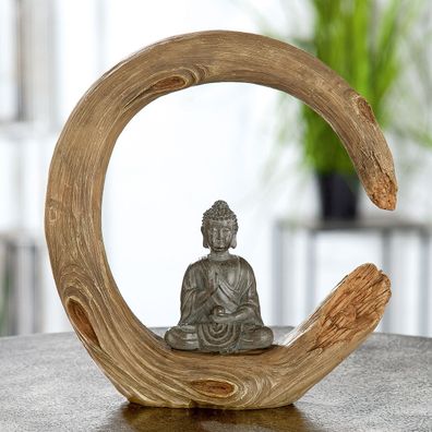 Gilde Skulptur "Buddha" Kunstharz grau, naturfarben 37386