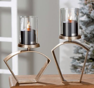 Gilde Windlicht breit "Nostro" Aluminium champagnerfarben 60148