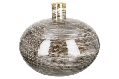 Gilde Vase bauchig "Stripes" braun, mit goldfarbenem Ring Stahl mit emaillierter