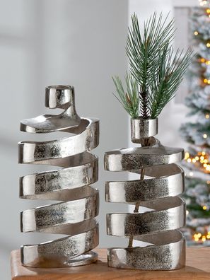 Gilde Vase "Twister" Aluminium silberfarben 67895
