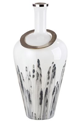 Gilde Glas Vase "Statuario" grau/weiß, mit Ring aus Aluminium H: 67 cm B: 35 cm