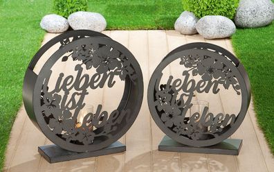 Gilde 2er Set Windlicht "Lieben ist Leben" antik grau klein: B 37 x H 39 cm EP: