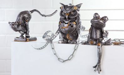 Gilde Skulptur "Steampunk Pard" Kunstharz silberfarben 37043