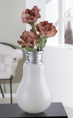 Gilde Vase "Retro" weiß/silberfarben H: 36 cm Ø 22 cm 27641
