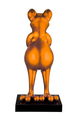 Gilde Skulptur Frosch "Frog" orange metallic, auf schwarzem Marmorsockel 30 x 5 x