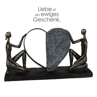 Gilde Skulptur "Affair of the Heart" bronzefarbene Figuren mit Herz, Basis in