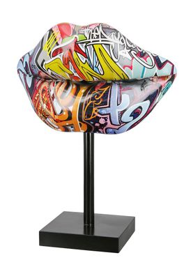 Gilde Skulptur Kiss "Street Art" bunt auf schwarzer Base, Graffiti-Design H: 26