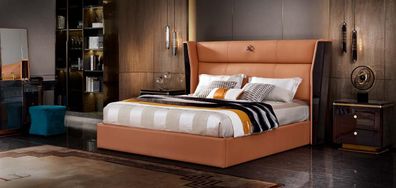 Bett Leder Orange Schlafzimmer Kreative Modern Design Möbel Holz Luxus Betten